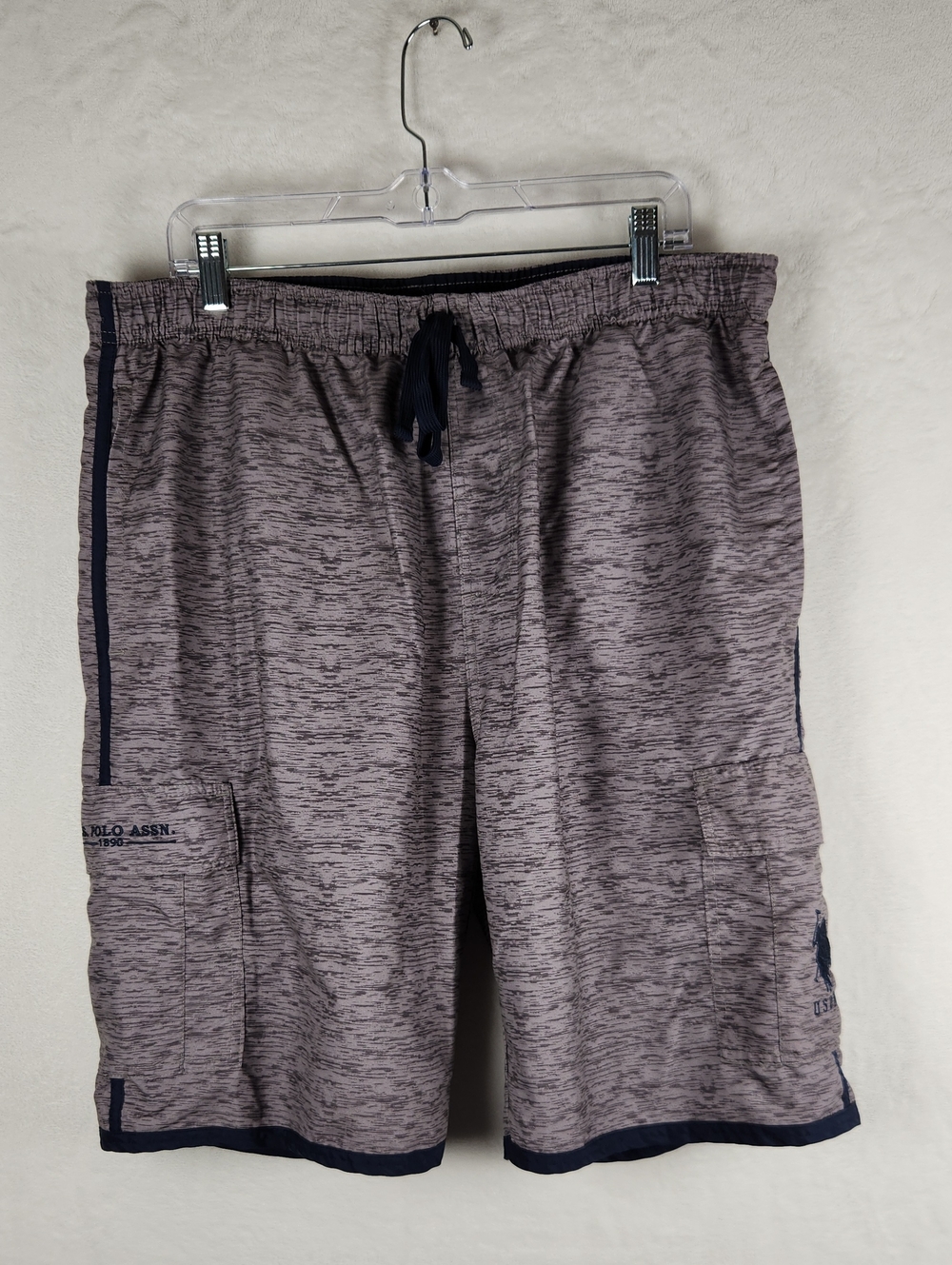 U.S. Polo Assn. Men's Heathered Gray Swim Trunks with Navy Trim Size XL